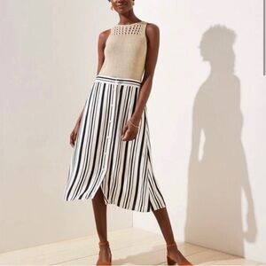 Ann Taylor LOFT Button Front black & white Striped Midi Skirt Size Small